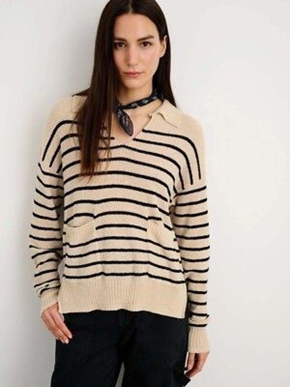 Alex Mill Alice Striped Popover Sweater Tan Navy Size M